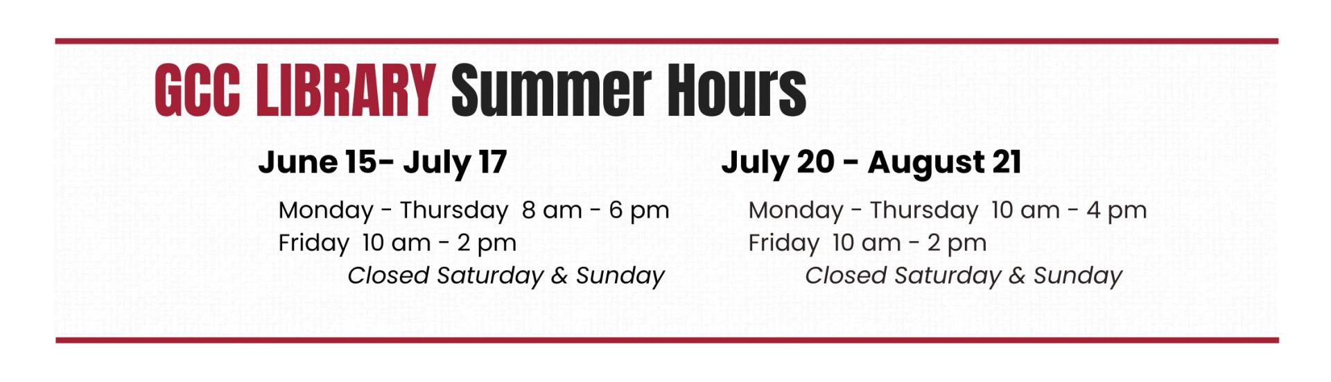 Summer Hours 2026